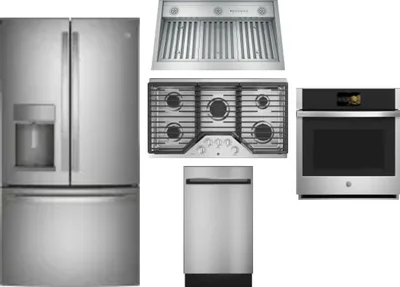 5 Piece Package Includes Refrigerator, Cooktop, Wall Oven, Hood And Dishwasher